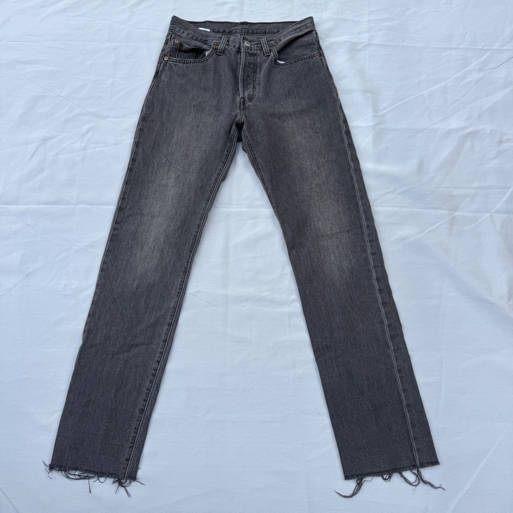 Levi's 501 Jeans 27 Grey Acid Wash Straight Leg Raw Hem High Rise Button Fly